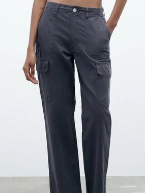 ZARA Straight Fit Cargo Pants Navy Blue Size 6